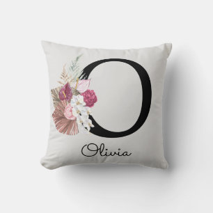 Monogramm Gold-Rosa Blumenschriftzug O Kissen