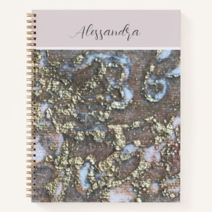 Monogramm Gold-Rosé Weiß Floral Kalligrafie Notizblock