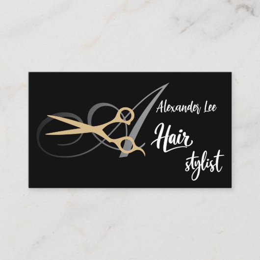 Monogramm Gold Schere Friseur Visitenkarte (Vorderseite)