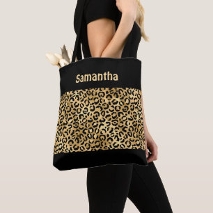 Monogramm Gold Schwarz Leopard Druck Gepard Tier  Tasche