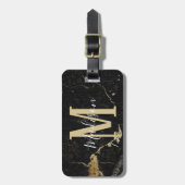 Monogramm Gold Schwarz Marmor Gepäckanhänger (Vorderseite vertikal)
