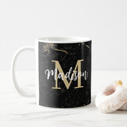Monogramm Gold Schwarz Marmor Kaffeetasse (Mit Donut)