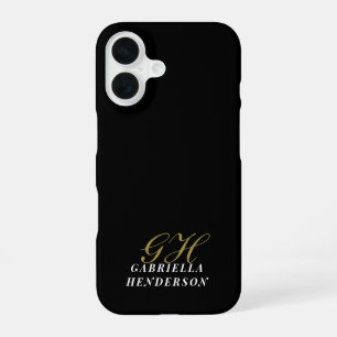 Monogramm Gold Schwarz Minimalistischer Weißer Nam iPhone 16 Hülle