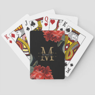 Monogramm Gold Schwarz Rot Floral Elegant Benutzer Spielkarten