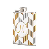 Monogramm - Gold, Silber u. weißer Zickzack Flachmann (Links)