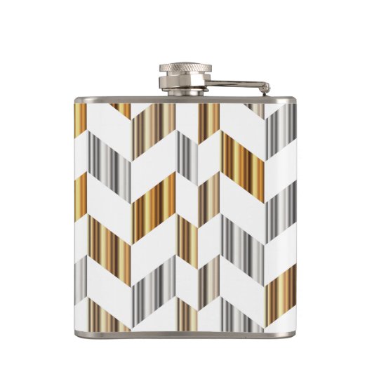 Monogramm - Gold, Silber u. weißer Zickzack Flachmann (Rückseite)