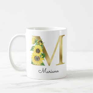 Monogramm Gold Sonnenblume Girly Floral Anfangsbuc Kaffeetasse