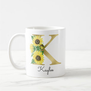 Monogramm Gold Sonnenblume Mädchenhaft Florales In Kaffeetasse