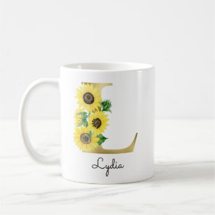 Monogramm Gold Sonnenblume Mädchenhaft Florales In Kaffeetasse