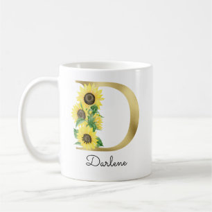 Monogramm Gold Sonnenblume Mädchenhaft Florales In Kaffeetasse