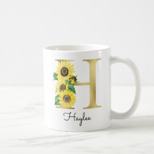 Monogramm Gold Sonnenblume Mädchenhaft Florales In Kaffeetasse