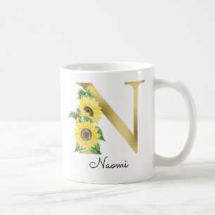 Monogramm Gold Sonnenblume Mädchenhaft Florales In Kaffeetasse