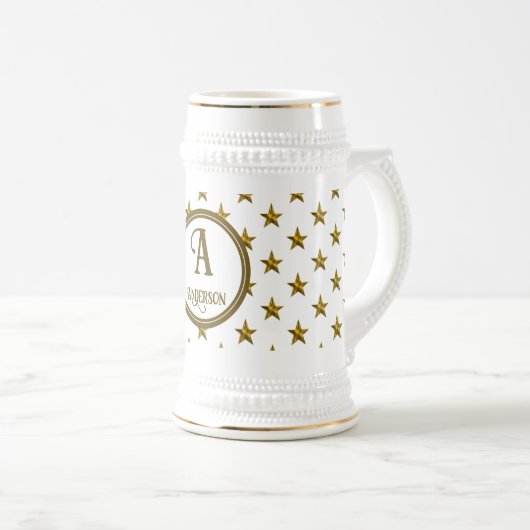 Monogramm Gold Star Muster Anfangsandenken Bierglas (VorderseiteRechts)