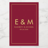 Monogramm Gold Text Save the Date Burgunderrot Weinetikett (Einzelnes Label)
