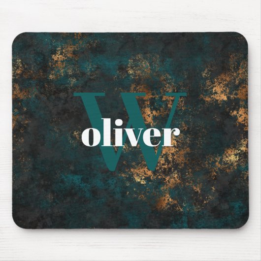 Monogramm-Gold- und Aquamarine Maus-Pad für Männer Mousepad (Vorne)