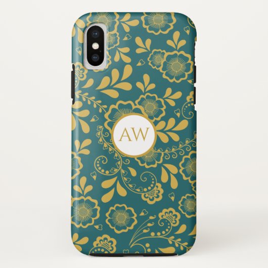 Monogramm Gold und Emerald Victorain Lace Case-Mate iPhone Hülle (Rückseite)