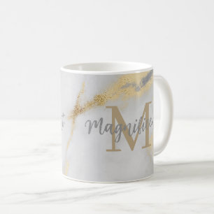 Monogramm Gold und grauer Marmor Kaffeetasse