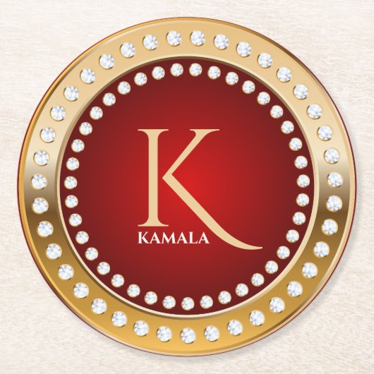 Monogramm Gold und Red White Diamonds Runder Pappuntersetzer (Vorderseite)