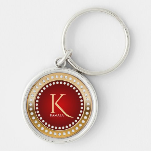 Monogramm Gold und Red White Diamonds Schlüsselanhänger (Vorne)