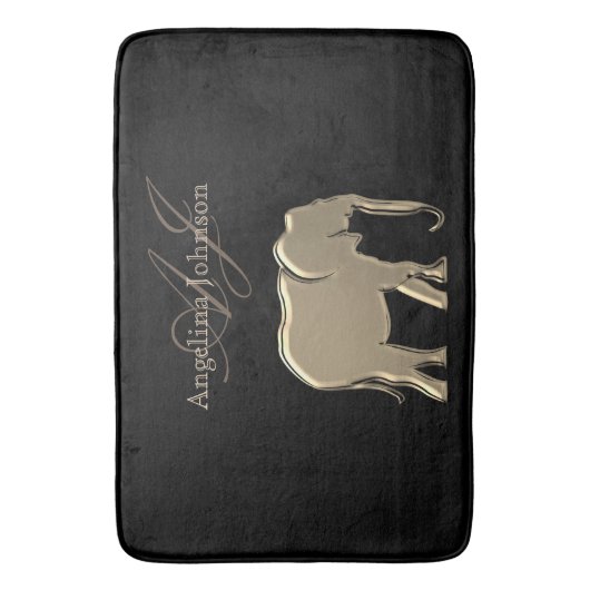 Monogramm Gold und Schwarz Badematte (Vorderseite Vertikal)