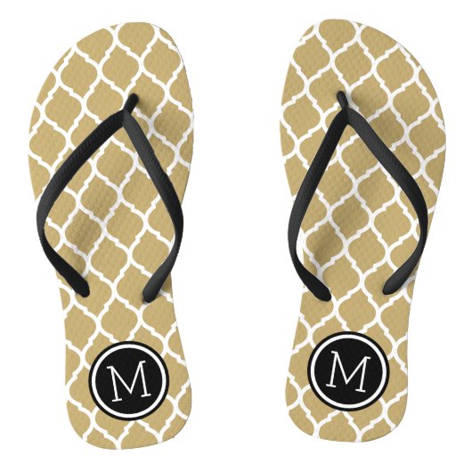 Monogramm Gold und Schwarz Badesandalen (Fußbett)