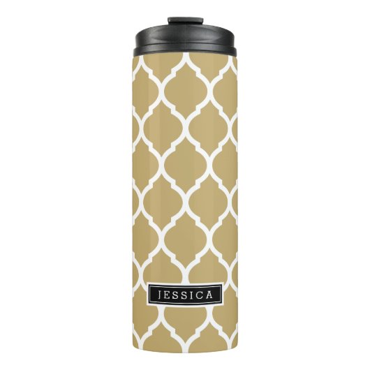 Monogramm Gold und Schwarz Thermosbecher (Vorderseite)