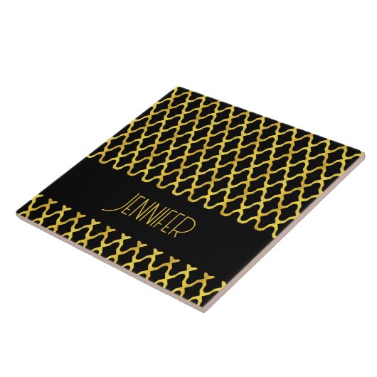 Monogramm, Gold und schwarzes Vierblatt Fliese (Seite)