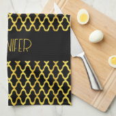 Monogramm, Gold und schwarzes Vierblatt Geschirrtuch (Viertel Falte)