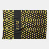 Monogramm, Gold und schwarzes Vierblatt Geschirrtuch (Horizontal)