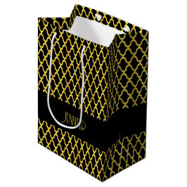 Monogramm, Gold und schwarzes Vierblatt Mittlere Geschenktüte