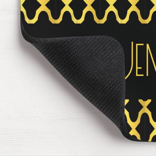 Monogramm, Gold und schwarzes Vierblatt Mousepad (Ecke)
