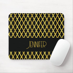 Monogramm, Gold und schwarzes Vierblatt Mousepad