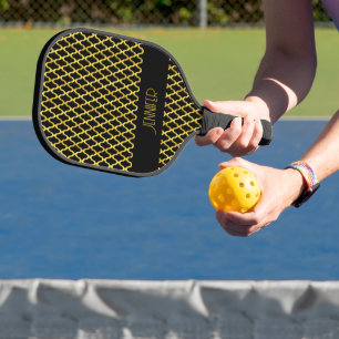 Monogramm, Gold und schwarzes Vierblatt Pickleball Schläger