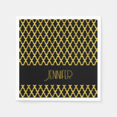 Monogramm, Gold und schwarzes Vierblatt Serviette (Vorderseite)