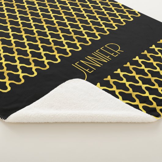 Monogramm, Gold und schwarzes Vierblatt Sherpadecke (3/4)