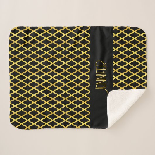 Monogramm, Gold und schwarzes Vierblatt Sherpadecke (Vorderseite (Horizontal))