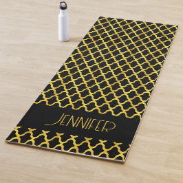 Monogramm, Gold und schwarzes Vierblatt Yogamatte
