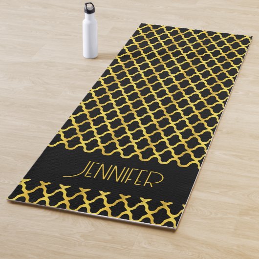 Monogramm, Gold und schwarzes Vierblatt Yogamatte (Beispiel)