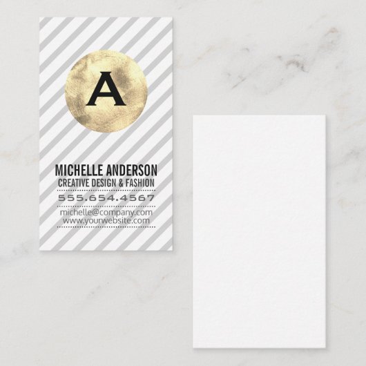 Monogramm/Gold und Streifen Visitenkarte (Vorne/Hinten)