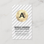 Monogramm/Gold und Streifen Visitenkarte (Vorderseite)