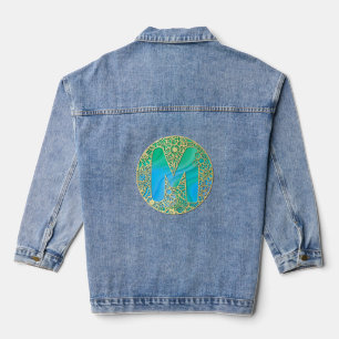 Monogramm Gold und Türkis S und bunte Blumen Jeansjacke