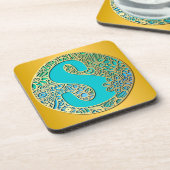 Monogramm Gold und Türkis S und farbenfrohe Blume Getränkeuntersetzer (Linke Seite)