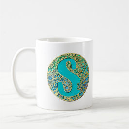 Monogramm Gold und Türkis S und farbenfrohe Blume Kaffeetasse