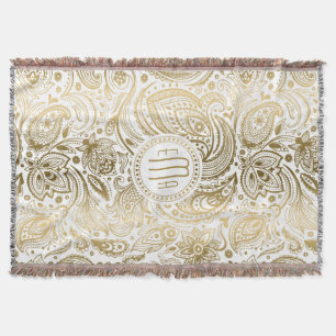 Monogramm Gold- und Weiß vintage Blumen Paisley Decke