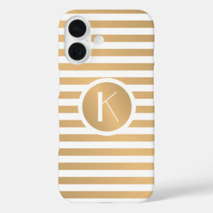Monogramm Gold- und Weiße Streifen iPhone 16 Hülle