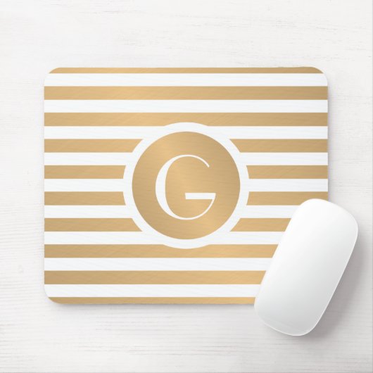 Monogramm Gold und Weiße Streifen Mousepad (Mit Mouse)
