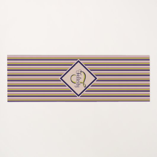 Monogramm, Gold, Violett, Lila und rosa Streifen Yogamatte (Rückseite (Horizontal))