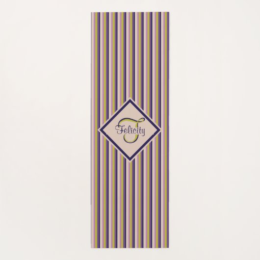 Monogramm, Gold, Violett, Lila und rosa Streifen Yogamatte (Rückseite)