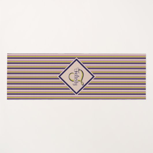 Monogramm, Gold, Violett, Lila und rosa Streifen Yogamatte (Vorderseite (Horizontal))