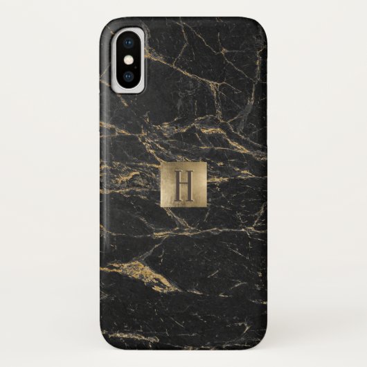 Monogramm-Goldaufkleber-elegantes Schwarzes u. Case-Mate iPhone Hülle (Rückseite)